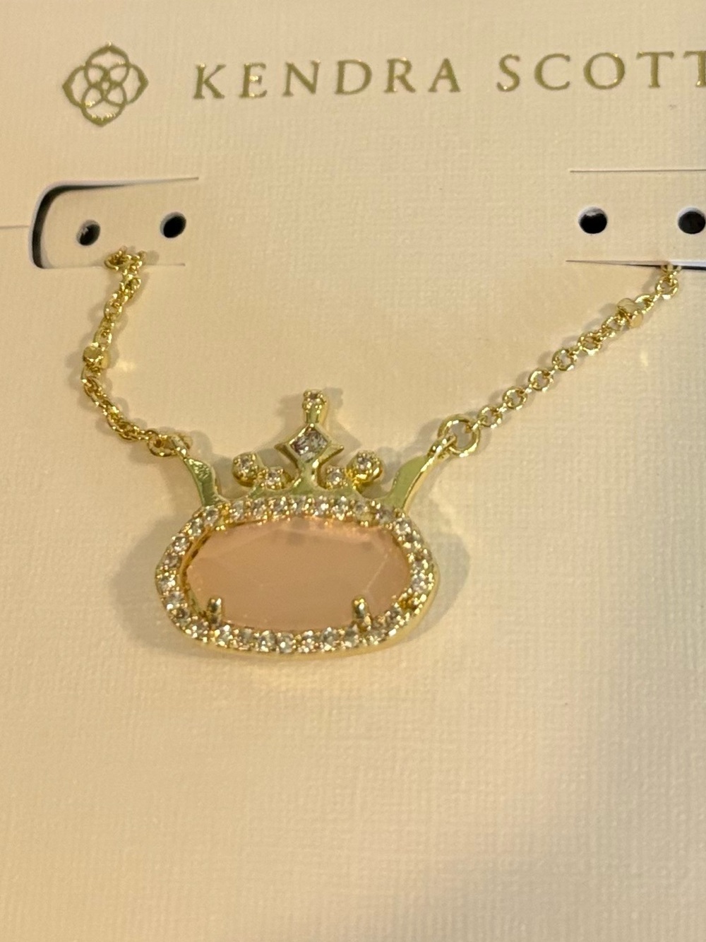Kendra Scott Gold Crown Pendant Necklace with blush colored stone